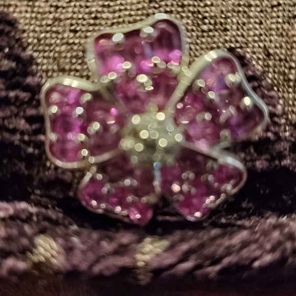 Pink/White Topaz Flower Pin - Picture 2 of 4